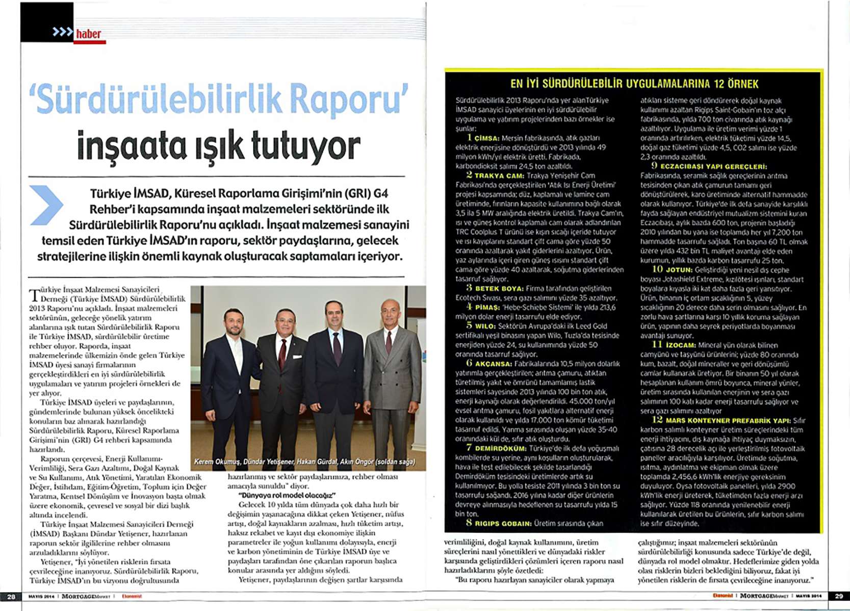 Fibrobeton Türkiye İMSAD Tarafından Yayınlanan “Sürdürülebilirlik Raporu 2013”, Ile Ilgili Ekonomist Dergisinin Bu Haftaki Sayısında Yayınlanan Haberi